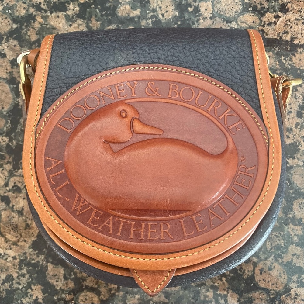 Vintage Dooney & Bourke Leather Navy Duck Crossbody